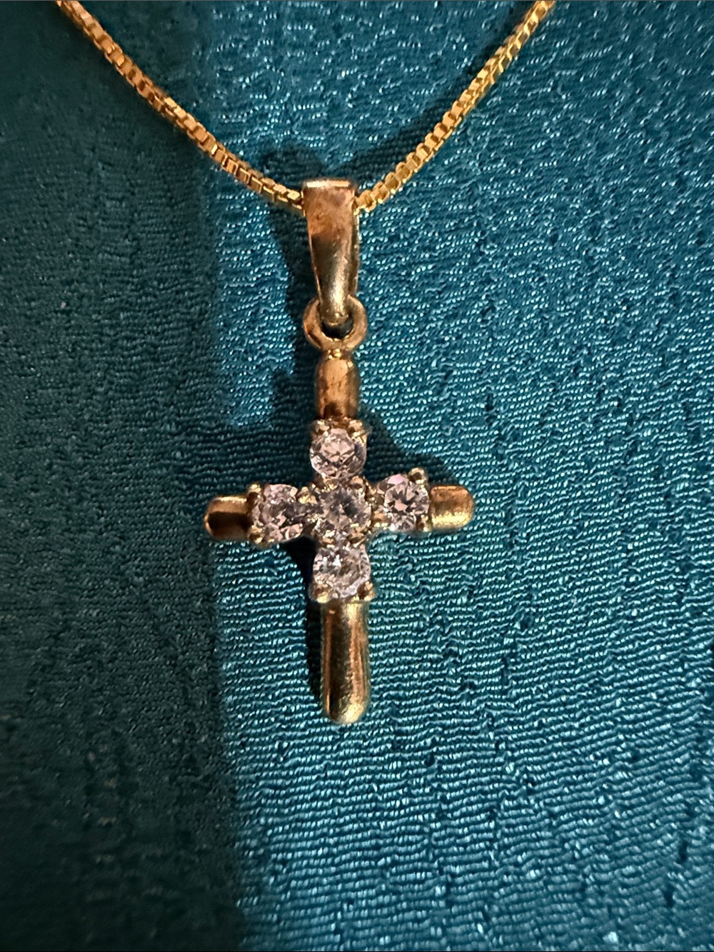 Sterling silver Gold Cross Pendant Necklace with CZ Stones - Women Jewelry